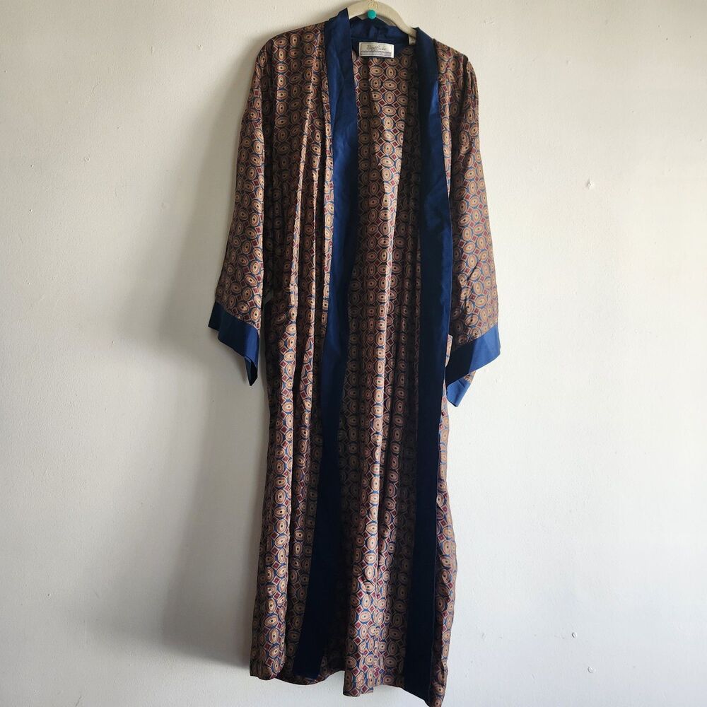 Vintage WestLake Spring Silk Geometric Print Robe Kimono OS old money luxe
